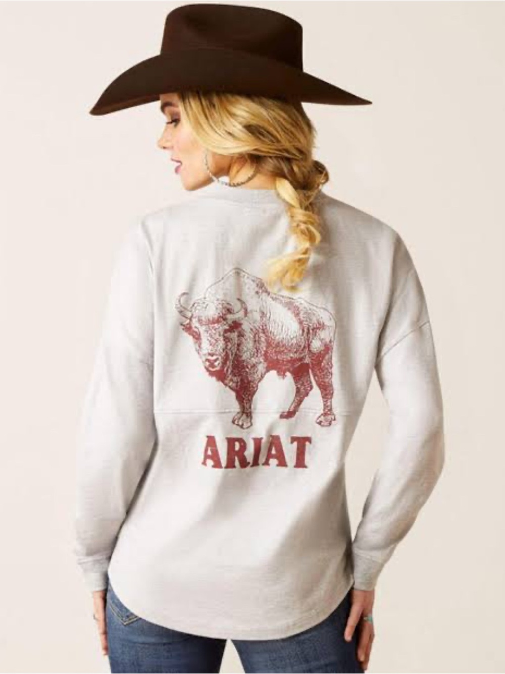 Ariat T-Shirt Women Large Oversized Graphic Long Sleeve Tee Bison Western